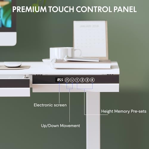 FLEXISPOT One-Piece 48" Standing Desk with Acrylic-Front Drawer, Fast-Assembly Ergonomic Sit-to-Stand Desk with MDF Top, 4 Height Memory Presets Touch-Control, Home Office Computer Workstation, White - Image 4