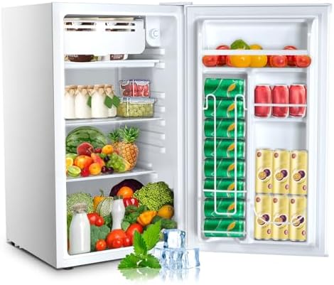 Electactic 3.2 Cu.ft Mini Fridge with Freezer, Compact Refrigerator with Reversible Single Door, Adjustable Thermostat, Low Noise, Energy Efficient for Office, Dorm, Bedroom, Apartment (WHITE) by Electactic