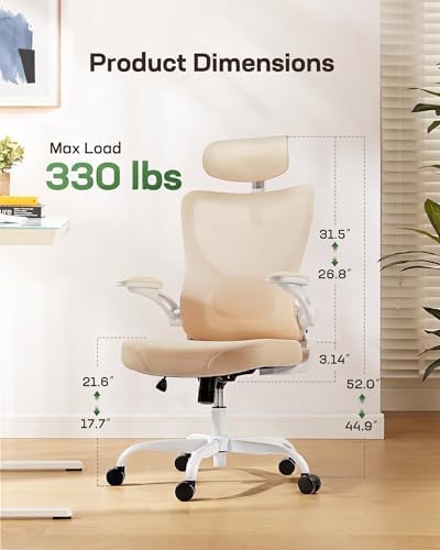 Marsail Ergonomic Office Chair: Office Computer Desk Chair with High Back Mesh and Adjustable Lumbar Support Rolling Work Swivel Task Chairs with Wheel 3D Armrests and Headrest (White) - Image 2