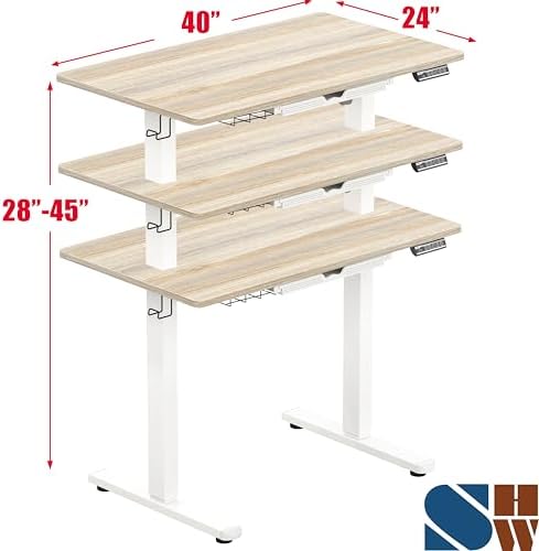 SHW 40-Inch Electric Height Adjustable Standing Desk w/Drawer, Maple - Image 2
