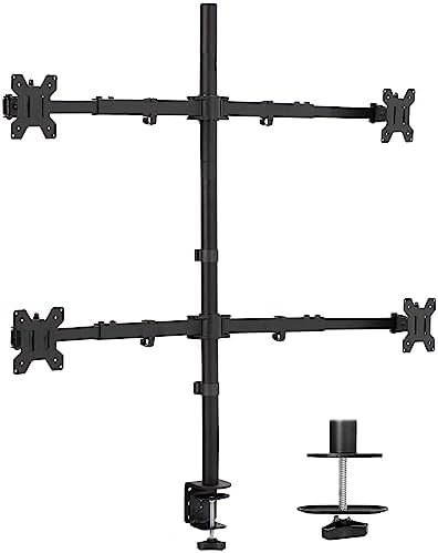 VIVO Premium Quad Ultra Wide LCD LED 27 to 38 inch Monitor Desk Mount, Heavy Duty C-clamp, Extra Tall Pole, Adjustable Telescoping Arms, Flush Wall Setup, Fits 4 Screens, Black, STAND-TS38C-4 by VIVO