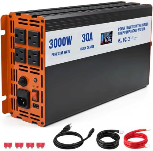 Sump Pump Battery Backup System, 3000W Pure Sine Wave Inverter with LCD Display, Auto Switches to Battery Power for Continuous Sump Pump Operation, for Basement Flood Protection&Power Outage Emergency by Gsskny