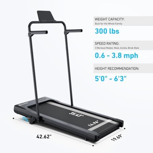 DeerRun Walking Pad Treadmill with Incline & Handle Bar - Image 4