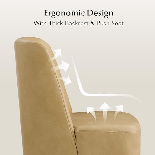 CHITA Rolling Dining Chair on Casters Set of 4, Faux Leather in Tan - Image 6