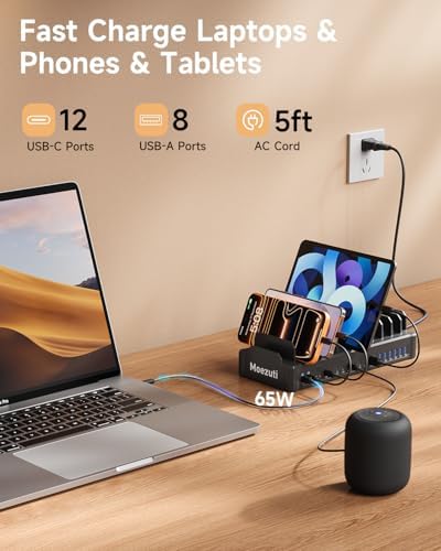 20-Port 600W Moezuti Charging Station for Multiple Devices with 10 Cables - Image 2
