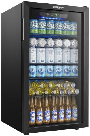 EUHOMY 128 Can Mini Fridge, Beverage Refrigerator with Glass Door, Black by EUHOMY