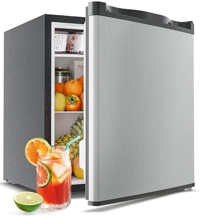 Feelfunn Mini Fridge with Freezer, 1.7 Cu.Ft Small Refrigerator, Silver by Feelfunn