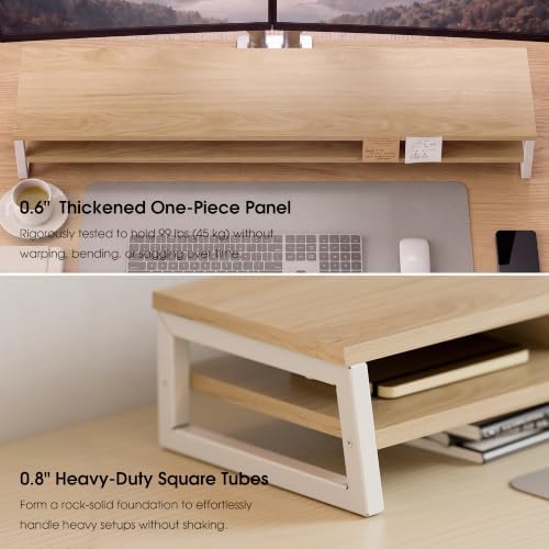 Fenge Dual Monitor Riser for Desk, Open Shelf with 3 Storage Compartments - Image 4