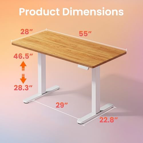 HUANUO 55x28 Inch Electric Standing Desk, Adjustable, Light Vintage Brown - Image 3