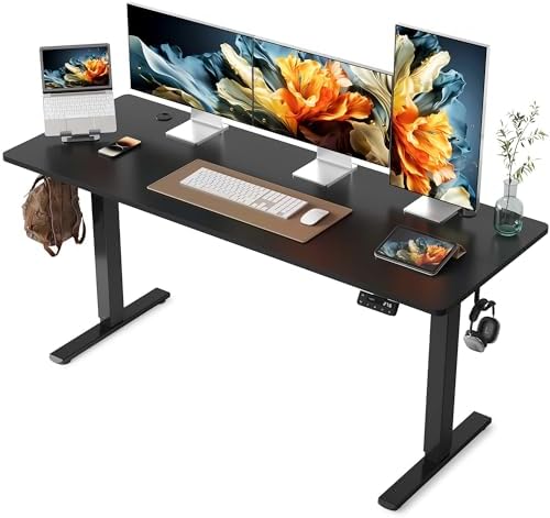 YIHAYO Electric Standing Desk, 63 x 24 Inches Stand Up Desk with Splice Board, Adjustable Height Desk, Computer Desk for Home Office, Black Frame/Black Top by YIHAYO