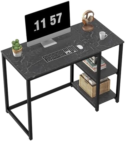 SINPAID Computer Desk 40 inches with 2-Tier Shelves Sturdy Home Office Desks with Large Storage Space Modern Gaming Desk Study Writing Laptop Table, Black Marble by SINPAID