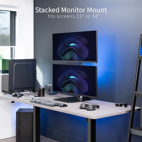 VIVO Dual Monitor Desk Stand with Tempered Glass Base, Free-Standing LCD Mount, Holds in Stacked Vertical Position 2 Ultrawide Screens up to 34 inches, Black, STAND-V002LG - Image 2