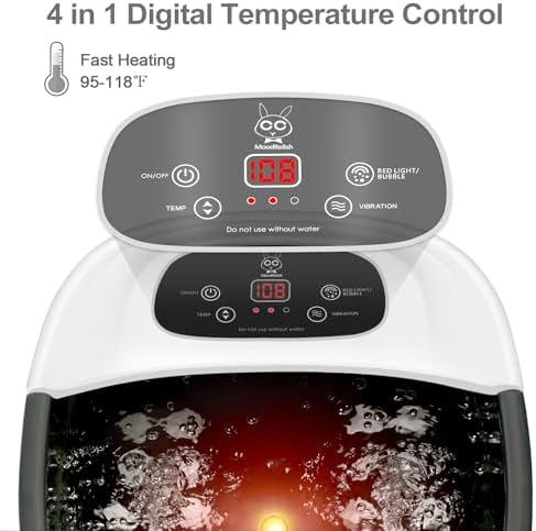 Foot Spa Bath Massager with Heat Bubbles and Vibration Massage and Jets, 16 OZ Calming Lavender Foot Soak with Epsom Salt, Foot Soaker with Red Light, 22 Massage Rollers, Adjustable Temp - Black - Image 2
