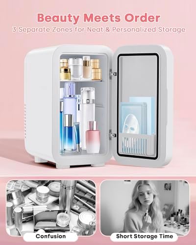 Enventor Mini Fridge with Dimmable LED Mirror, 6L/8 Can, AC/DC Power, White - Image 3