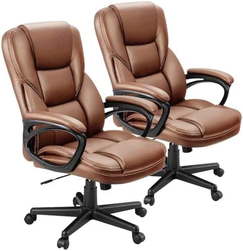 Furmax Office Executive Chair High Back Adjustable Managerial Home Desk Chair, Swivel Computer PU Leather Chair with Lumbar Support (2, Light Brown) by Furmax