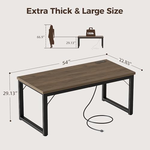 Mericonia 54 Inch Computer Desk with Power Outlets, 1.2" Thick Office Table - Image 2