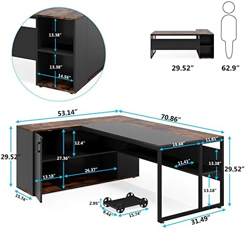 Tribesigns 71 inch Executive Desk, L Shaped Desk with Cabinet Storage - Image 2