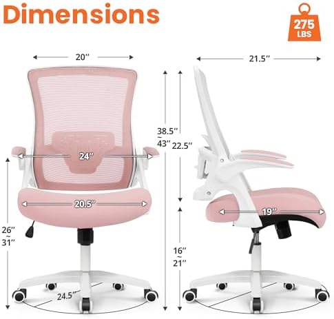 NEO CHAIR Office Desk Chair High Back Mesh Chair Adjustable Lumbar, Pink - Image 2