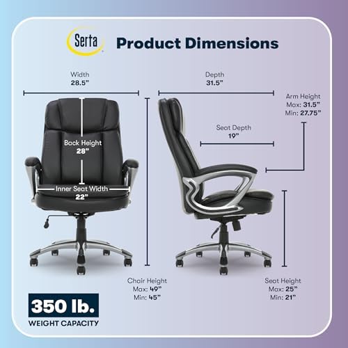 Serta Ergonomic Big and Tall Executive Office Chair Lumbar Support, Leather - Image 3