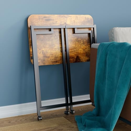 4NM 23.6" Mobile Small Rolling Computer Desk, Folding Laptop Cart Table with Wheels, Portable Office Desk for Small Space Couch Bed - Rustic Brown and Black - Image 4