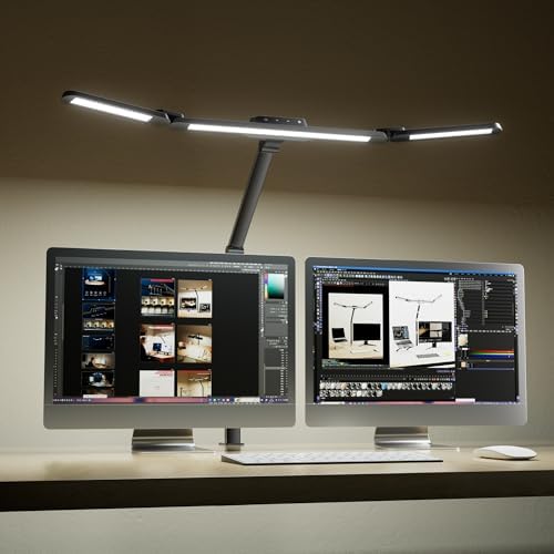 Honeywell Wide Desk Lamp with Clamp for Dual Monitors, 22W Full-Spectrum Eye-Caring LED Desk Lamp for Home Office, 3-Section Adjustable Architect Light for Large Desk, Stepless Dimming, 3000K-5700K by HoneywellAirComfort