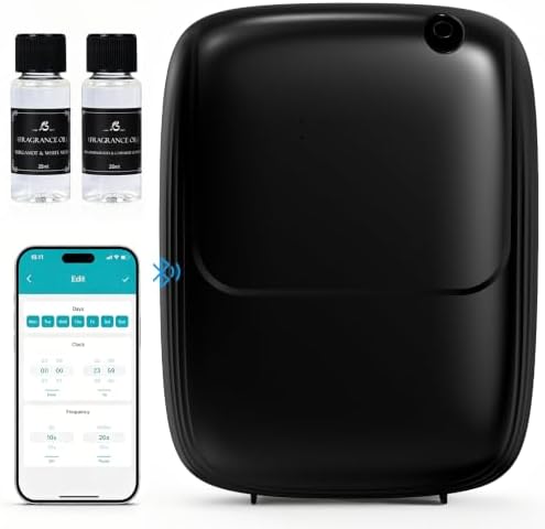 Waterless Essential Oil Diffuser — 3000sq.ft Smart Scent Air Machine with Cold Air Tech, App+Panel Control for Large Home Office Hotel Spa, Wall Mount 400ml (Black) by Xoxocos