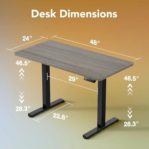 HUANUO 48x24 Inch Electric Standing Desk, Height Adjustable, Grey - Image 3