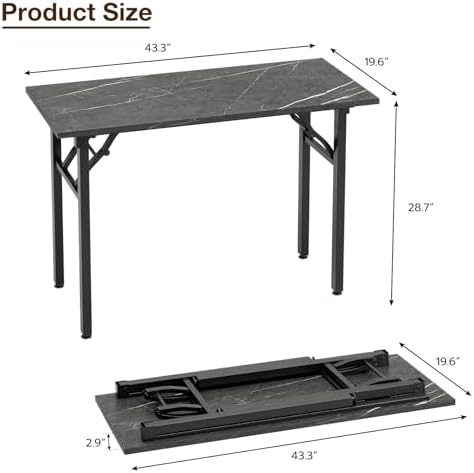 TEMI Small Computer Desk Folding Table - 43.3" Foldable Office Desk, No Assembly, Perfect for Small Spaces in Bedroom, or Apartment, Portable Mini Desk or Study Table Compact Design, Marble Greige - Image 3