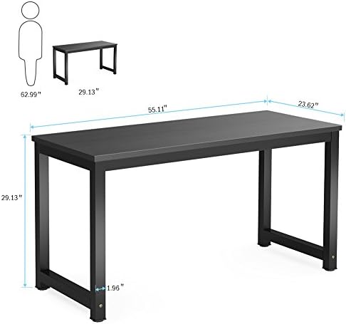 Tribesigns Computer Desk, 55 inch Large Office Desk Computer Table Study Writing Desk for Home Office, Black + Black Leg - Image 3