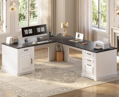 SEDETA Farmhouse 69" Executive L Shaped Office Desk with 4 Drawers, Storage by SEDETA
