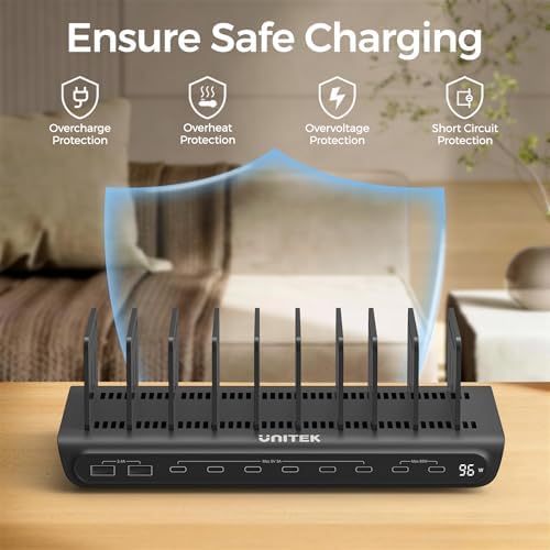 Unitek 10 Port 96W USB C Charging Station with 2X 65W PD, Fast Charger Dock - Image 4