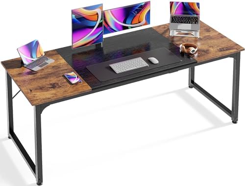 Huuger Computer Desk, 63 Inch Office Desk, Gaming Desk with Storage, Writing Desk Work Desk for Home Office, Study, Modern Simple Desk, Large Legroom, Metal Frame, Rustic Brown and Black by Huuger