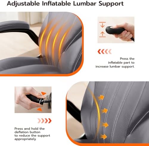 Ylzyxal Office Desk Chair, Ergonomic Computer Chair with Padded Flip-Up Arms and Adjustable Lumbar Support, PU Leather Executive Chair with Tilt Lock and 360° Swivel Rolling Wheels for Work, Study - Image 3