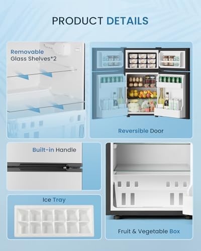 Feelfunn 3.2 Cu.Ft Mini Fridge with Freezer, 2 Door Dorm Fridge, Silver - Image 6