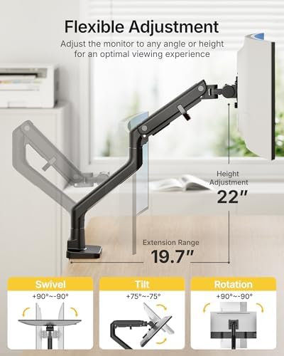 monTEK Heavy Duty Monitor Arm, 17-57" Ultrawide, Gas Spring, with USB，Black - Image 4