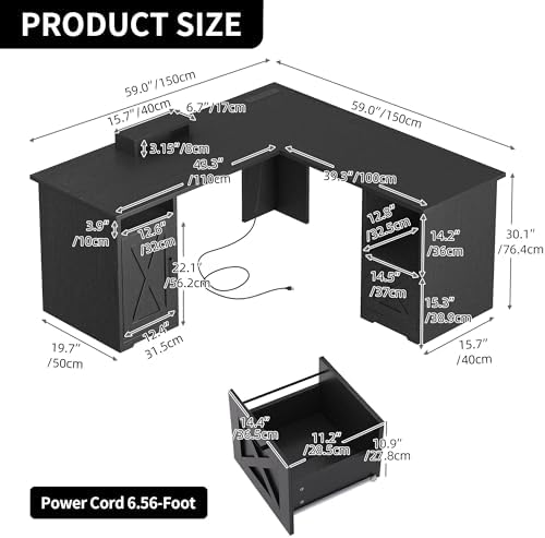 YITAHOME L Shaped Desk with Power Outlets - Image 3