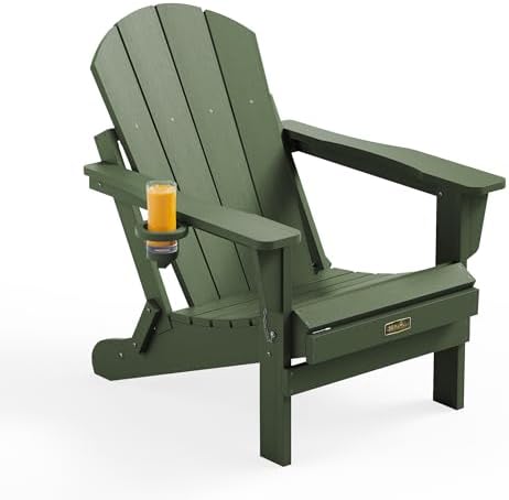 SERWALL Outdoor Folding Adirondack Chair, Patio Chair with Cup Holder -Army by SERWALL