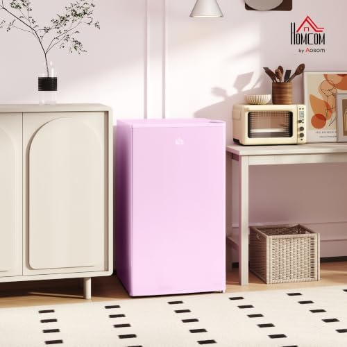 HOMCOM 3.2 Cu.Ft Mini Fridge with Freezer Single Reversible Door Pink - Image 2