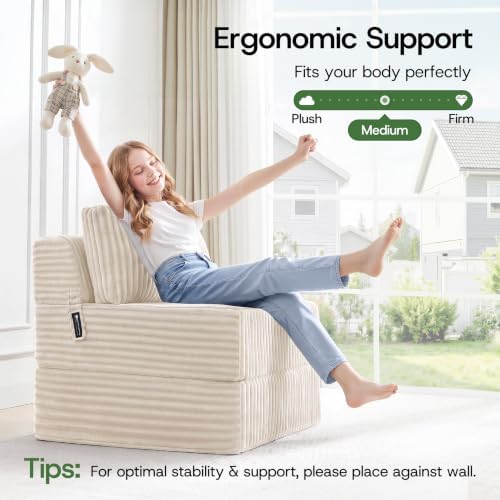 Folding Sofa Bed Convertible 4 in 1 Sleeper Chair Beige Single XL - Image 5