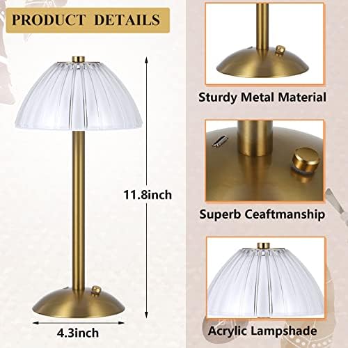 Liliful 2 Pcs Cordless Table Lamp LED Touch, Gold, Mushroom Style - Image 2