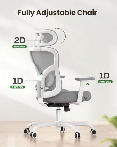Marsail Ergonomic Office Chair Lumbar Support & Adjustable Armrests, Grey - Image 3