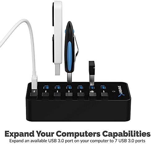 SABRENT 36W 7-Port Powered USB 3.0 Hub, Switches & LEDs (HB-BUP7) - Image 2
