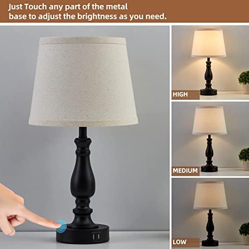 EJIAXIN Lamps for Bedroom Set of 2,Touch Bedside Table Lamp with USB C+A Ports,Dimmable Nightstand Lamps with Round Fabric Linen Lampshade for Living Room Reading Bed Side End Table,Bulbs Included - Image 3