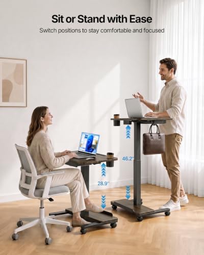 HUANUO 28" Mobile Standing Desk with Drawer and Charging Station - Image 5