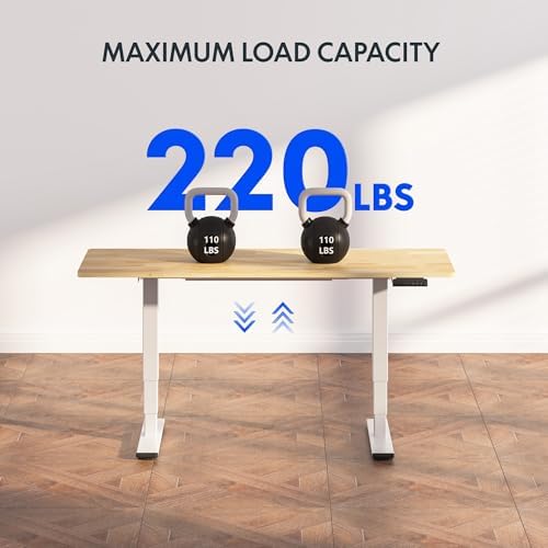 FLEXISPOT E6 Solid Wood 3-Stage Dual Motor 63 x 24 Electric Standing Desk, Holds 220 lbs, Adjustable Height w/Memory Presets, Butcher Block Rubberwood Desktop & White Frame, Ships in 2 Boxes - Image 3