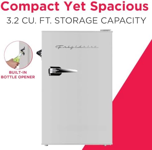Frigidaire Retro Compact Fridge with Chiller, 3.2 cu ft Countertop Fridge with Built-In Bottle Opener, Compact Refrigerator for Office, Bedroom, Dorm Room or Cabin - 16.5"D x 19"W x 31"H (Moonbeam) - Image 2