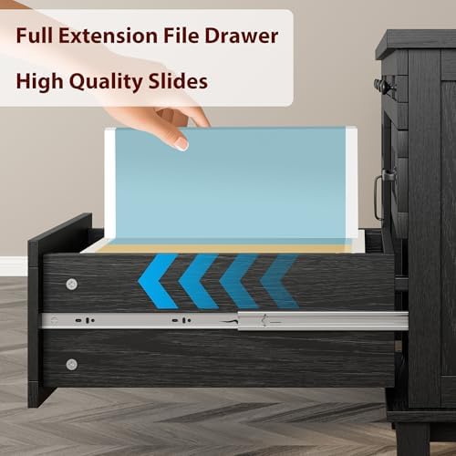 GarveeHome Farmhouse Executive Desk with File Drawers, 60 in Home Office Desk with Charging Station, Wooden Computer Desk with Cabinet Storage for Work Study Writing, Rustic Black - Image 6