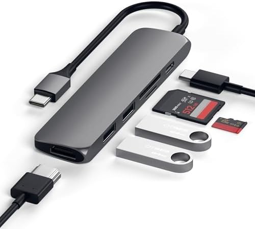Satechi USB C Hub Slim Multiport Adapter V2 with 60W USB C PD, 4K HDMI (60Hz), Micro/SD Card Readers, USB 3.0, for MacBook Air/Pro M5/M4, iPad Air/Pro M5/M4, Mac mini, iMac - Space Gray - Image 3