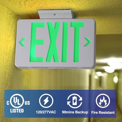 TANLUX Green Exit Sign, LED Emergency Exit Light with Battery Backup, UL Listed, AC 120/277V, Hardwired Exit Signs with Emergency Lights, Commercial Emergency Lights for Business - 2 Pack - Image 2