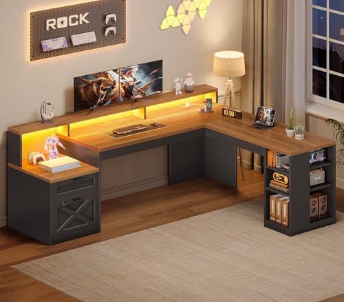 SEDETA 65"x59" L Shaped Desk with Lockable Drawers Storage for Home Office - Image 3